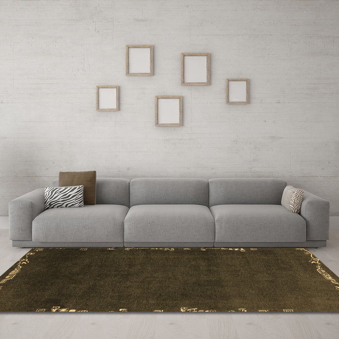 Machine Washable Abstract Brown Modern Rug in a Living Room,, wshabs3580brn
