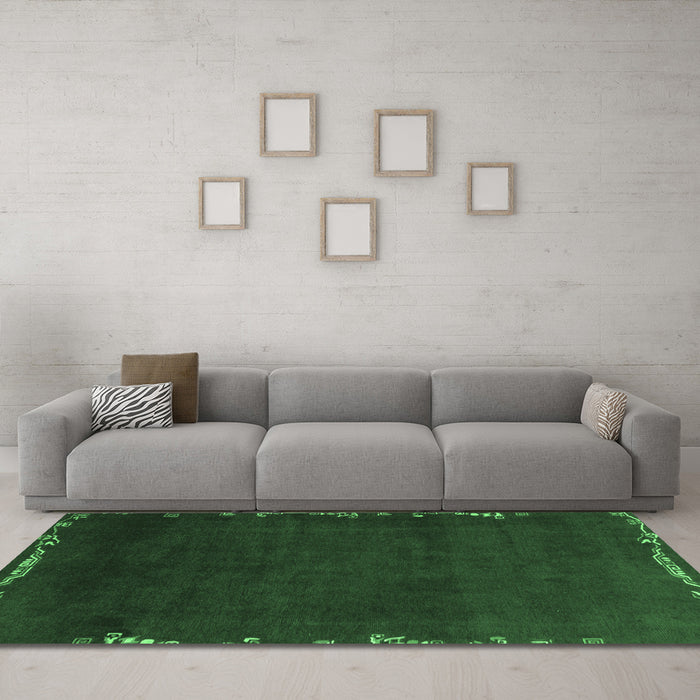 Machine Washable Abstract Emerald Green Modern Area Rugs in a Living Room,, wshabs3580emgrn