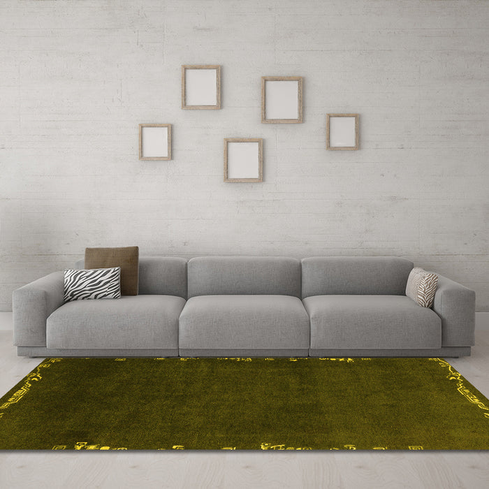 Machine Washable Abstract Yellow Modern Rug in a Living Room, wshabs3580yw