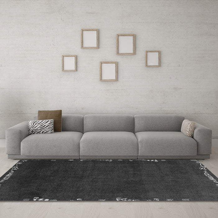 Machine Washable Abstract Gray Modern Rug in a Living Room,, wshabs3580gry