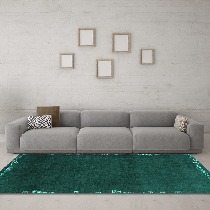 Machine Washable Abstract Turquoise Modern Area Rugs in a Living Room,, wshabs3580turq