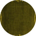 Round Abstract Yellow Modern Rug, abs3580yw