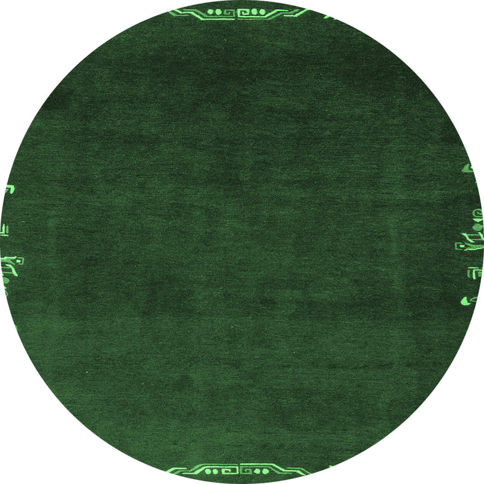 Round Abstract Emerald Green Modern Rug, abs3580emgrn