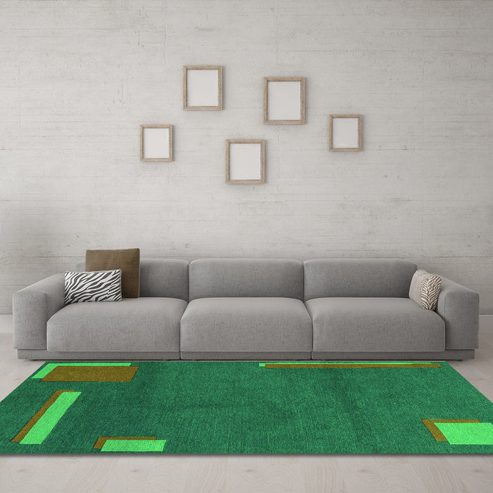 Machine Washable Abstract Green Modern Area Rugs in a Living Room,, wshabs3581grn