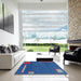 Square Abstract Sapphire Blue Modern Rug in a Living Room, abs3581