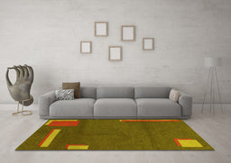 Machine Washable Abstract Yellow Modern Rug in a Living Room, wshabs3581yw