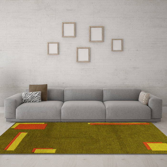 Machine Washable Abstract Yellow Modern Rug in a Living Room, wshabs3581yw