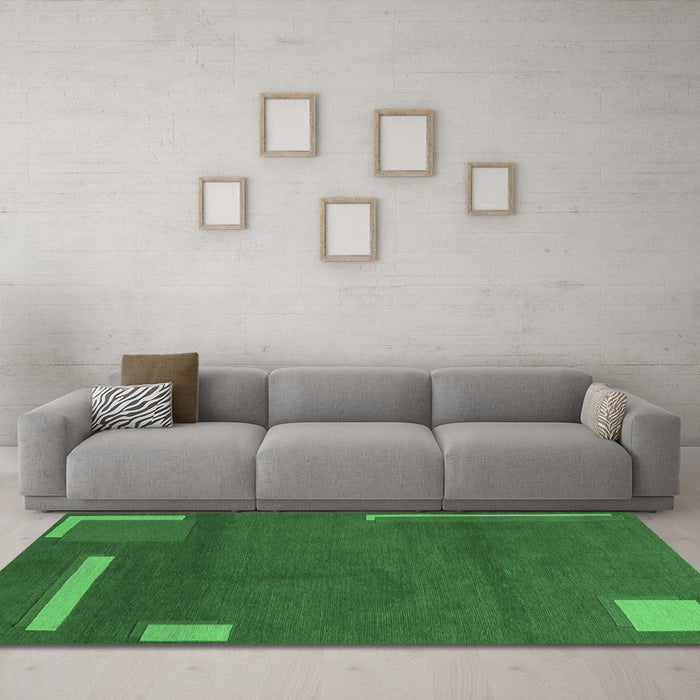 Machine Washable Abstract Emerald Green Modern Area Rugs in a Living Room,, wshabs3581emgrn