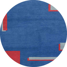 Round Abstract Sapphire Blue Modern Rug, abs3581