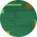 Round Abstract Green Modern Rug, abs3581grn