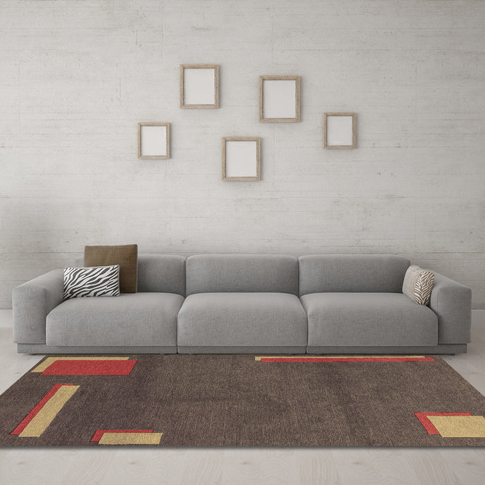 Machine Washable Abstract Brown Modern Rug in a Living Room,, wshabs3581brn