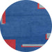 Round Machine Washable Abstract Sapphire Blue Rug, wshabs3581