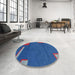 Round Abstract Sapphire Blue Modern Rug in a Office, abs3581