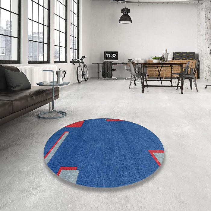 Round Machine Washable Abstract Sapphire Blue Rug in a Office, wshabs3581
