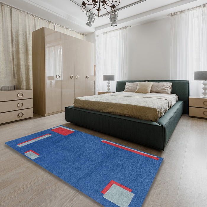 Abstract Sapphire Blue Modern Rug in a Bedroom, abs3581