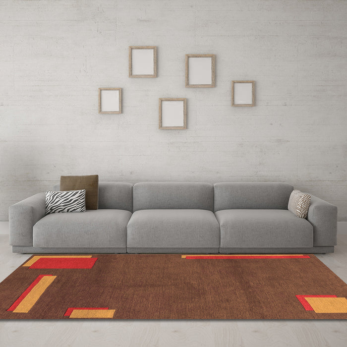Machine Washable Abstract Orange Modern Area Rugs in a Living Room, wshabs3581org