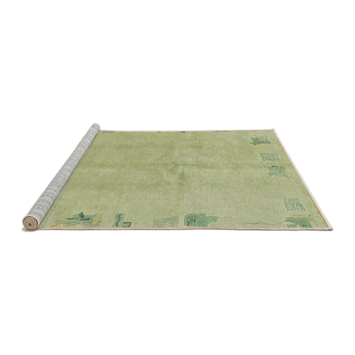 Sideview of Machine Washable Abstract Avocado Green Rug, wshabs3582