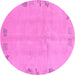 Round Machine Washable Abstract Pink Modern Rug, wshabs3582pnk