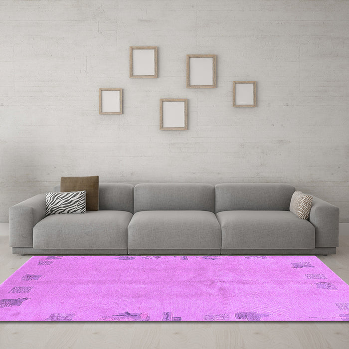 Machine Washable Abstract Purple Modern Area Rugs in a Living Room, wshabs3582pur
