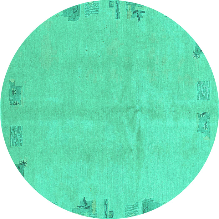 Round Machine Washable Abstract Turquoise Modern Area Rugs, wshabs3582turq