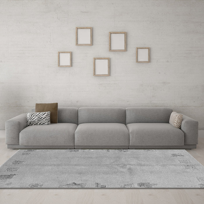Machine Washable Abstract Gray Modern Rug in a Living Room,, wshabs3582gry