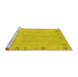 Sideview of Machine Washable Abstract Yellow Modern Rug, wshabs3582yw