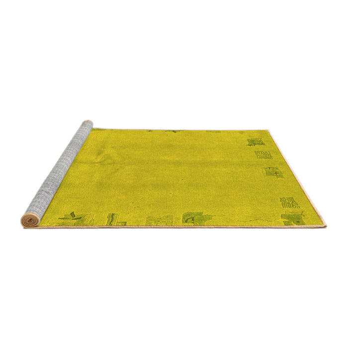 Sideview of Machine Washable Abstract Yellow Modern Rug, wshabs3582yw