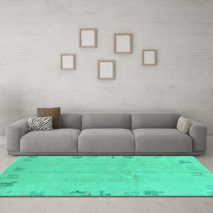 Machine Washable Abstract Turquoise Modern Area Rugs in a Living Room,, wshabs3582turq