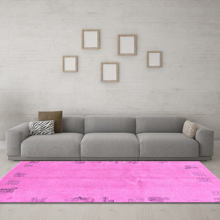 Machine Washable Abstract Pink Modern Rug in a Living Room, wshabs3582pnk
