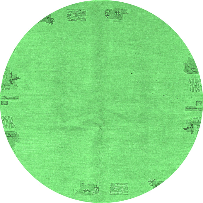 Round Machine Washable Abstract Emerald Green Modern Area Rugs, wshabs3582emgrn