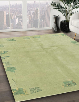 Machine Washable Abstract Avocado Green Rug in a Family Room, wshabs3582
