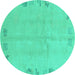 Round Abstract Turquoise Modern Rug, abs3582turq