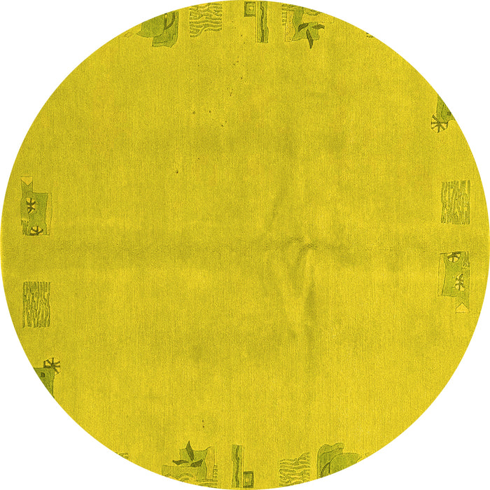 Round Machine Washable Abstract Yellow Modern Rug, wshabs3582yw
