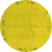 Round Machine Washable Abstract Yellow Modern Rug, wshabs3582yw