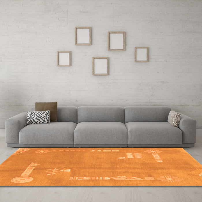 Machine Washable Abstract Orange Modern Area Rugs in a Living Room, wshabs3583org