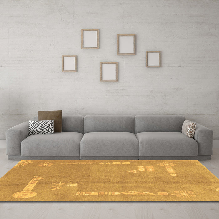 Machine Washable Abstract Brown Modern Rug in a Living Room,, wshabs3583brn