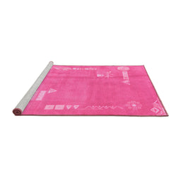 Sideview of Machine Washable Abstract Pink Modern Rug, wshabs3583pnk