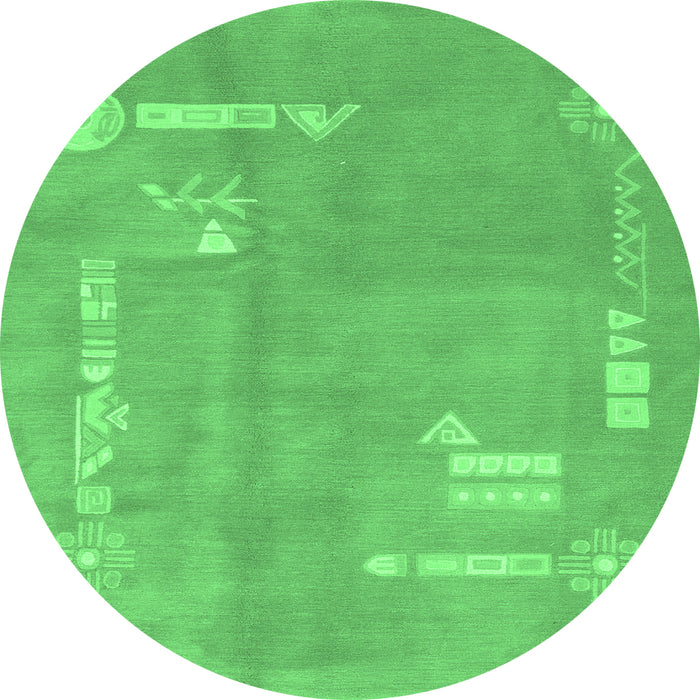 Round Abstract Emerald Green Modern Rug, abs3583emgrn