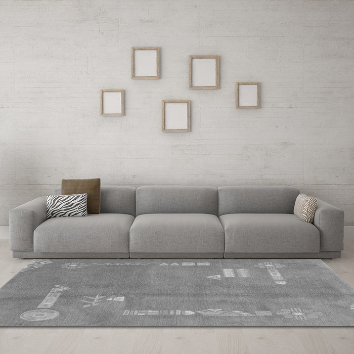 Machine Washable Abstract Gray Modern Rug in a Living Room,, wshabs3583gry