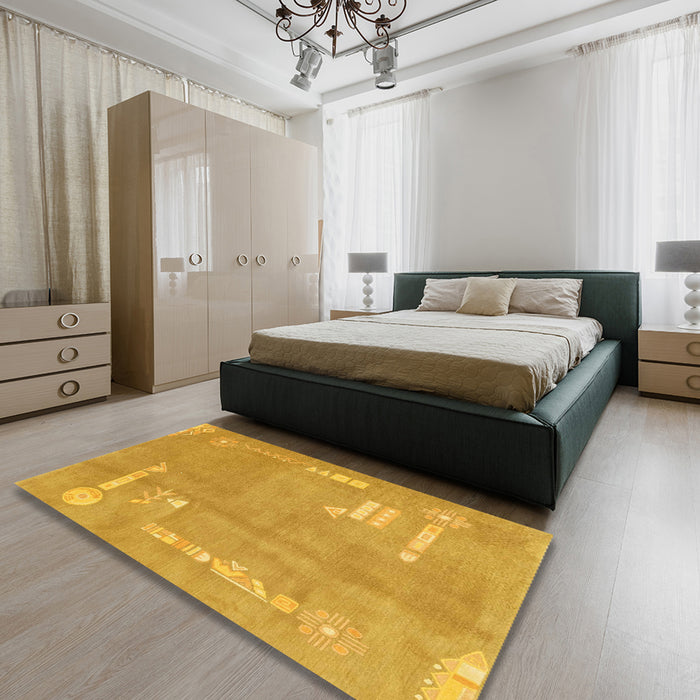 Abstract Orange Modern Rug in a Bedroom, abs3583