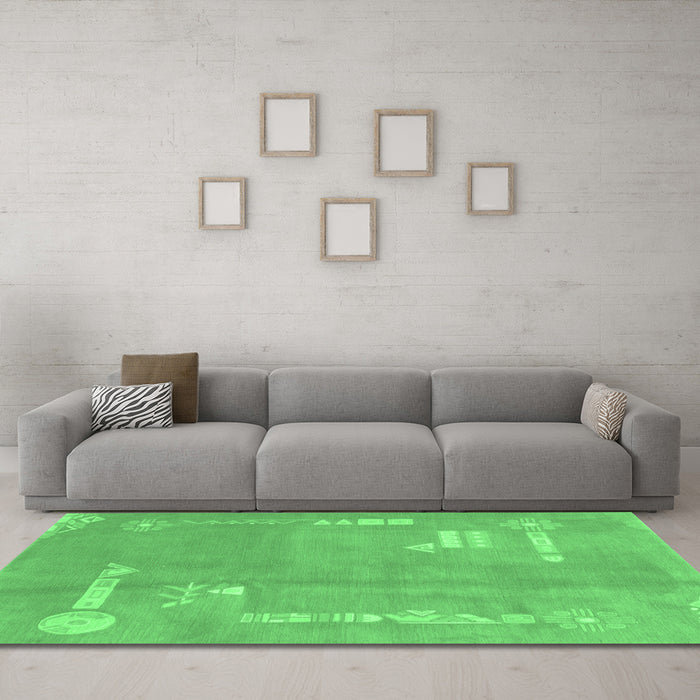 Machine Washable Abstract Emerald Green Modern Area Rugs in a Living Room,, wshabs3583emgrn