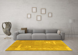 Machine Washable Abstract Yellow Modern Rug in a Living Room, wshabs3583yw