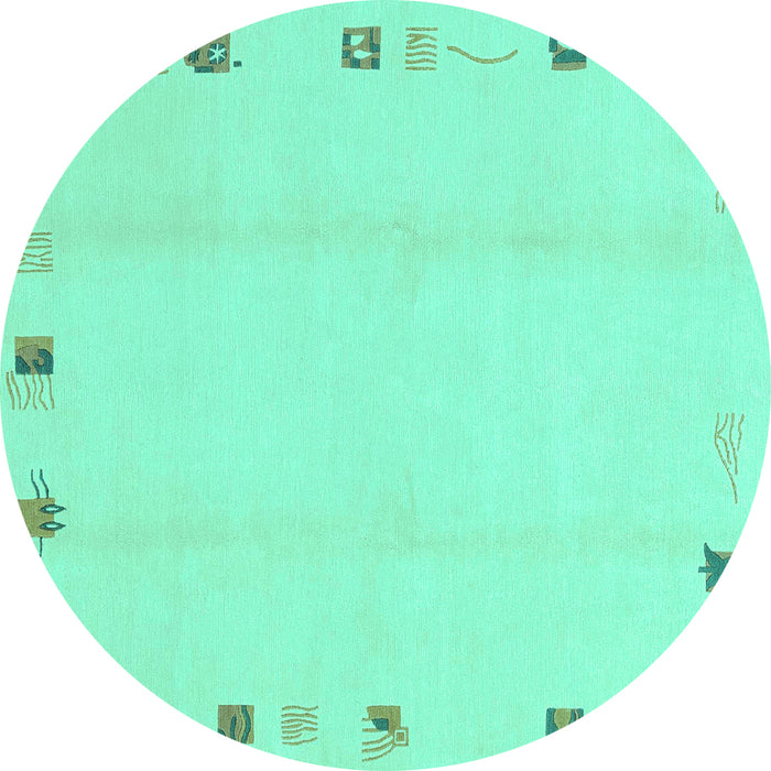 Round Machine Washable Solid Turquoise Modern Area Rugs, wshabs3584turq