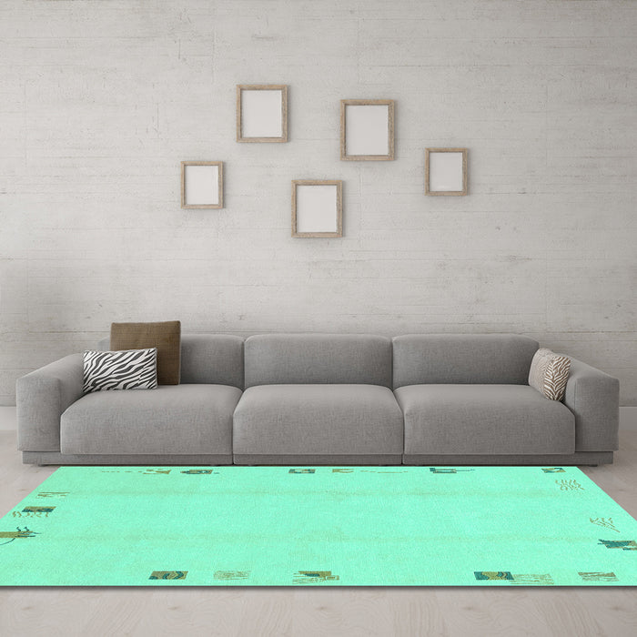 Machine Washable Solid Turquoise Modern Area Rugs in a Living Room,, wshabs3584turq
