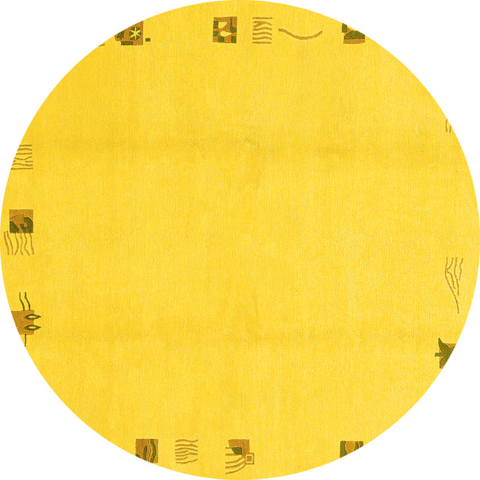 Round Machine Washable Solid Yellow Modern Rug, wshabs3584yw