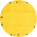 Round Machine Washable Solid Yellow Modern Rug, wshabs3584yw