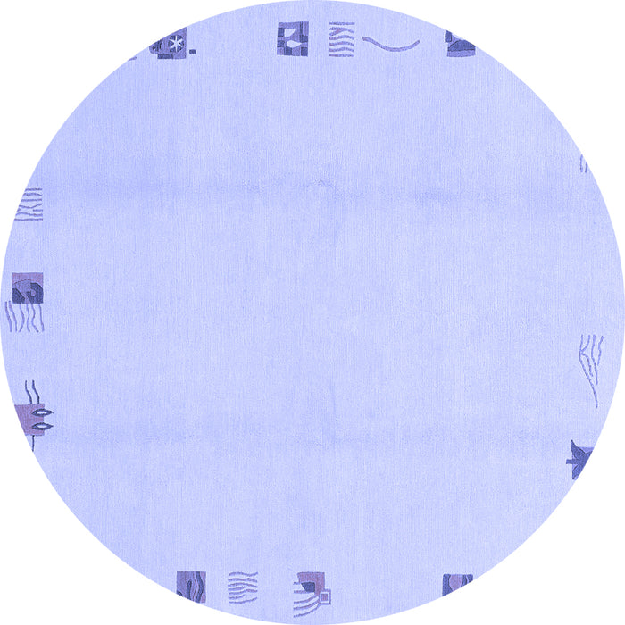 Round Machine Washable Solid Blue Modern Rug, wshabs3584blu
