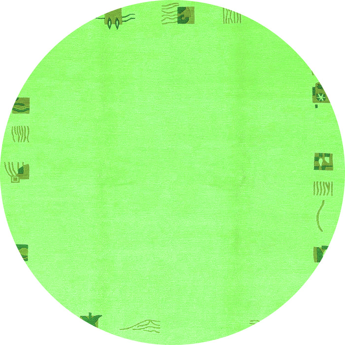 Round Machine Washable Solid Green Modern Area Rugs, wshabs3584grn