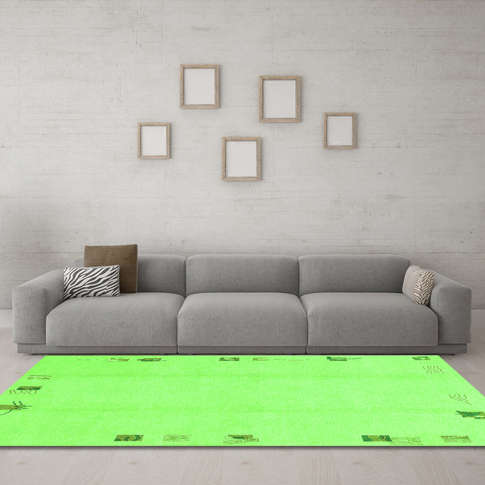 Machine Washable Solid Green Modern Area Rugs in a Living Room,, wshabs3584grn