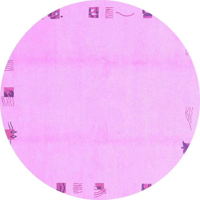 Round Machine Washable Solid Purple Modern Area Rugs, wshabs3584pur